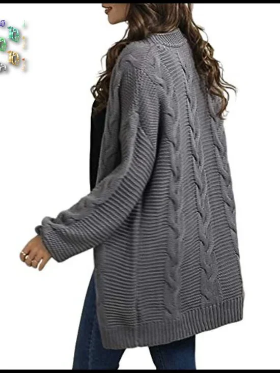 Oversized Chunky Cable Knit Cardigan Sweater Long Sleeve Open Front Cozy - Picture 4 of 7